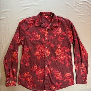 Guess Men's Red Floral Button-Down Shirt Medium Statement Piece